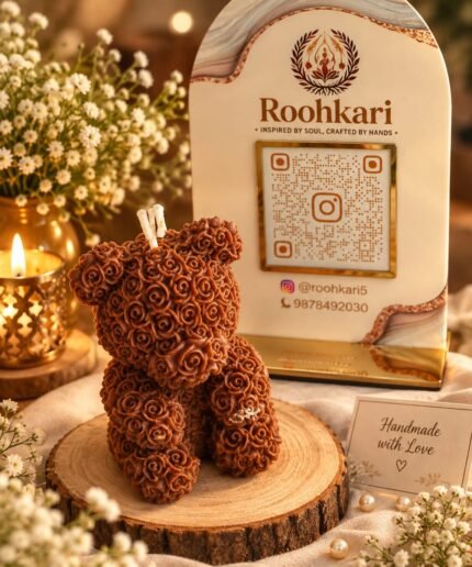 Customisable Rose Teddy Bear Candle – Handcrafted Soy Wax Decorative Candle