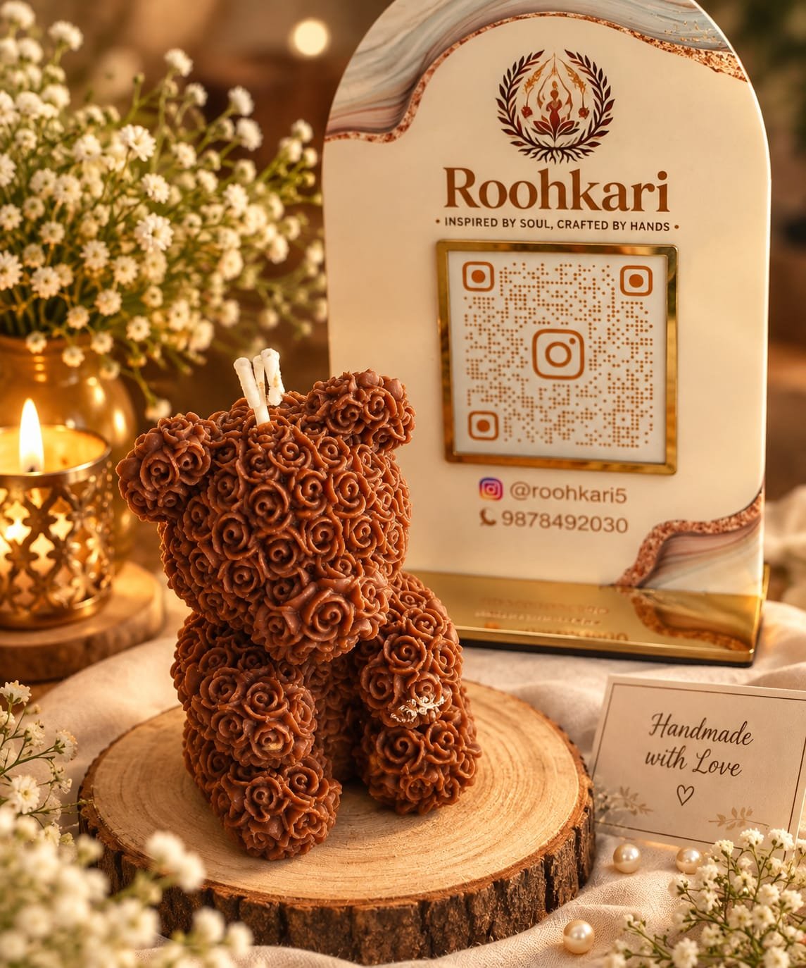 5 Customisable Rose Teddy Bear Candle – Handcrafted Soy Wax Decorative Candle - Image 1